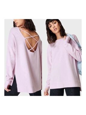 Sweaty Betty After Class Cross Back Sweatshirt in Mistflower Purple